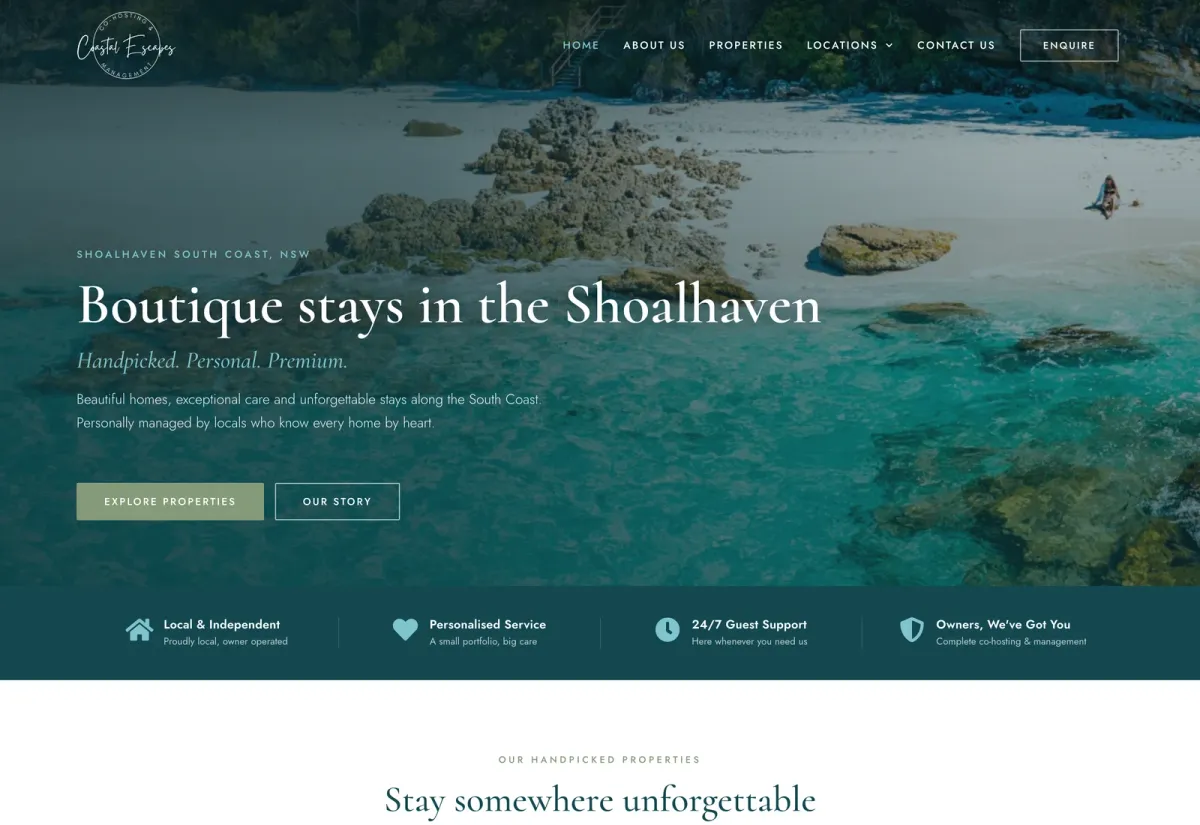 The Coastal Escapes Shoalhaven website, home page