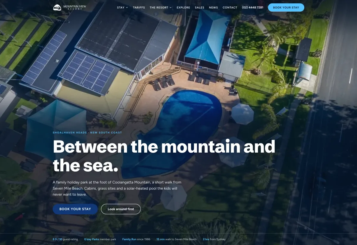 The Mountain View Resort website, home page