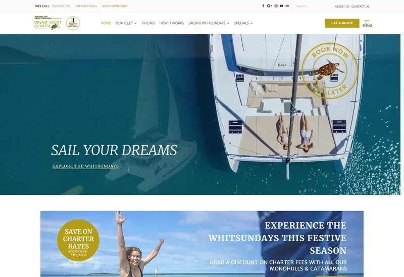 The Queensland Yacht Charters website, home page